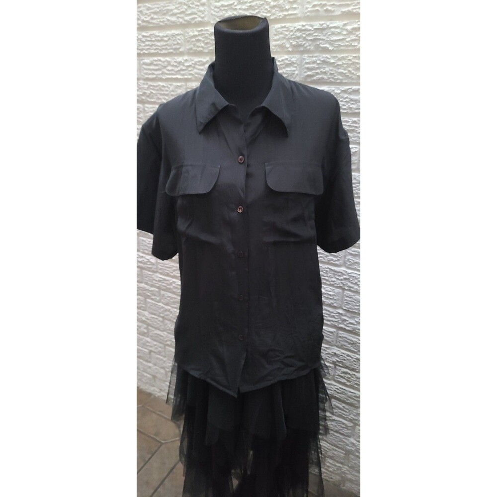 Oscar de la Renta 100% Silk Short Sleeve Top Blouse Black  Women Size 10